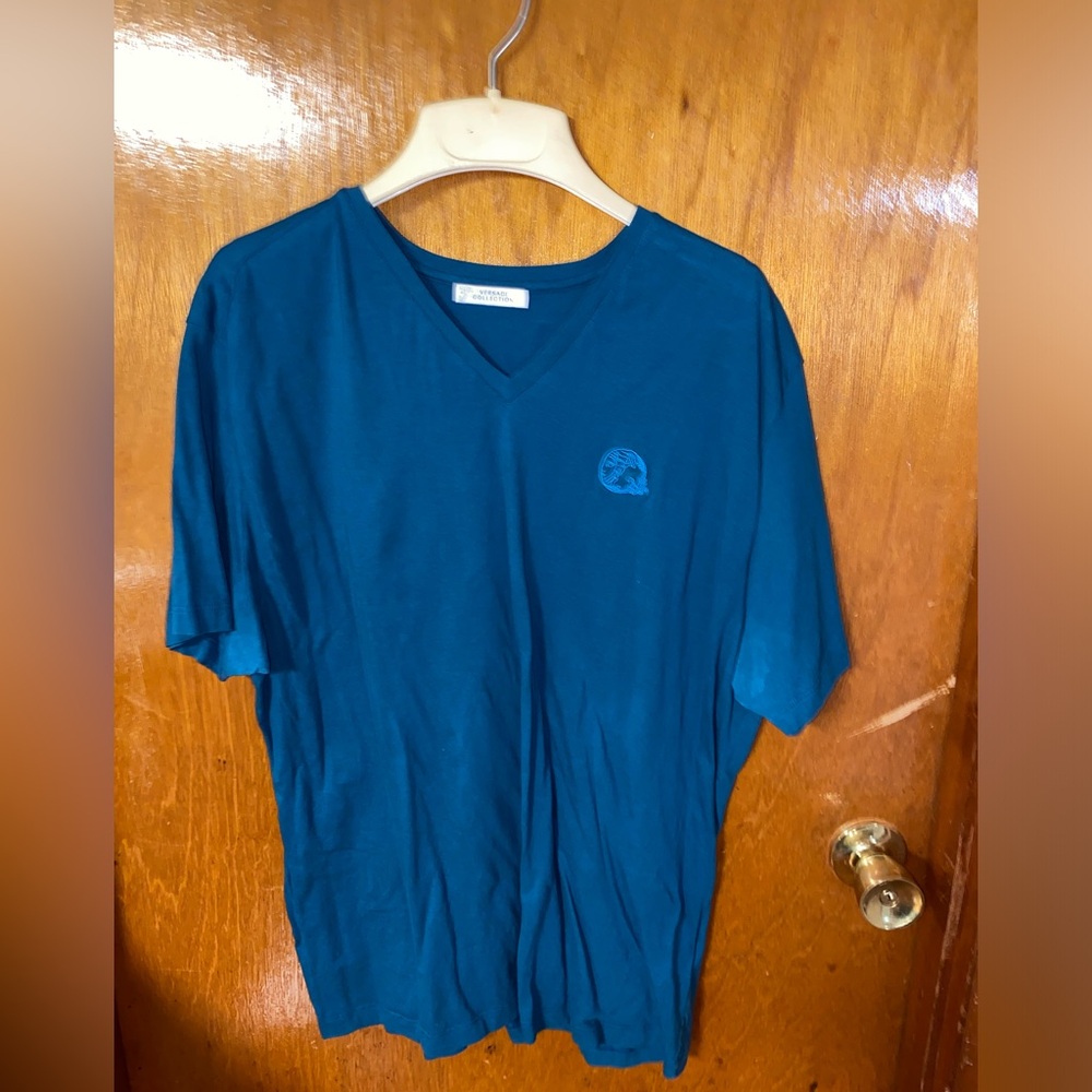 Versace Collection Men's V-Neck T-shirt With Medusa on the Chest 3XL in Teal